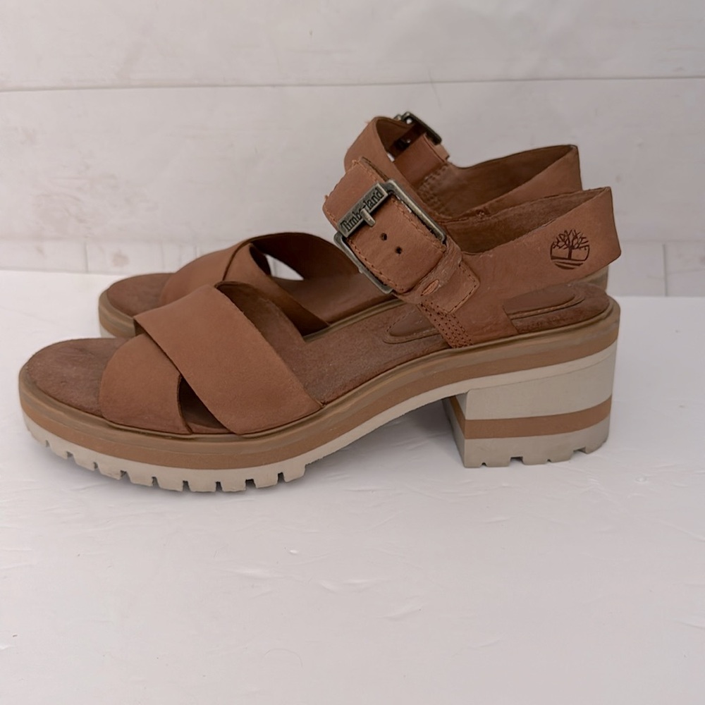 Timberland Size 9 Violet Marsh Cross Band Sandals Lug Sole Brown Strappy Sandals - Picture 3 of 8